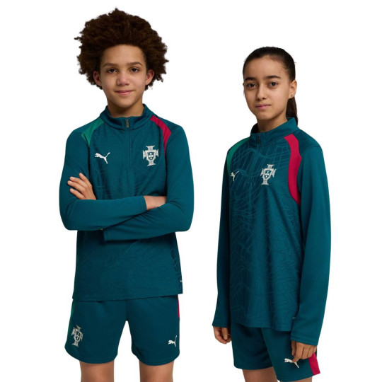 PUMA Portugal Haut d'Entraînement 1/4 Zip 2026-2028 Enfants Bleu-Vert Blanc