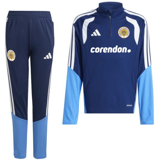 Survêtement adidas FFK Curaçao 1/4-Zip 2026-2028 Sponsors, bleu foncé, pour enfants