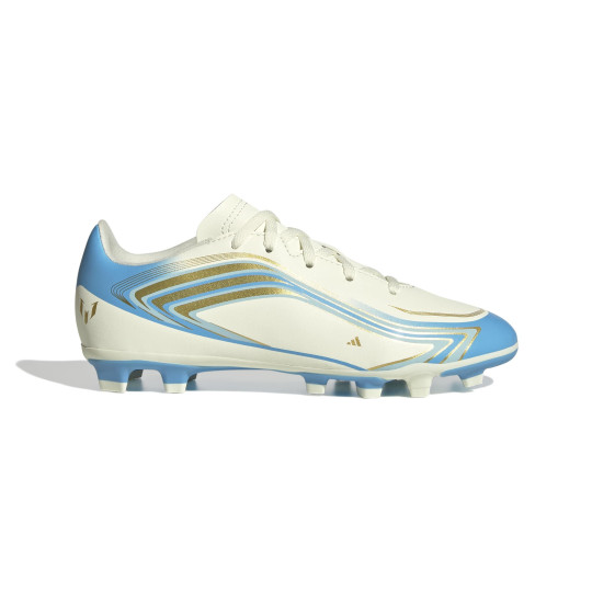 adidas F50 Messi Club Gras / Kunstgras Voetbalschoenen (MG) Kids Wit Lichtblauw Goud