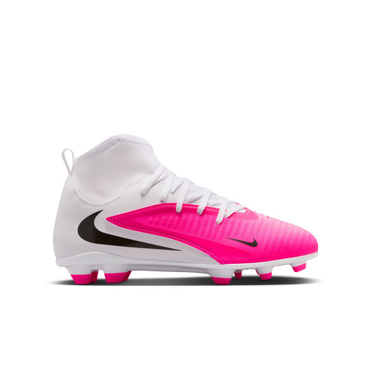 Nike Phantom 6 High Club Gras / Kunstgras Voetbalschoenen (MG) Kids Wit Felroze Zwart
