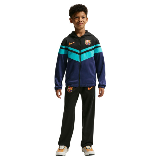 Nike FC Barcelona Sportswear Tracksuit 2026-2027 Kids Black Dark Blue Teal Golden Yellow