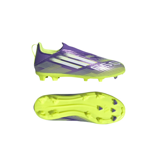 adidas F50 League Veterloze Gras / Kunstgras Voetbalschoenen (MG) Kids Paars Wit Neongeel