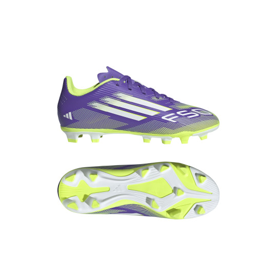 adidas F50 Club Gras / Kunstgras Voetbalschoenen (MG) Kids Paars Wit Neongeel