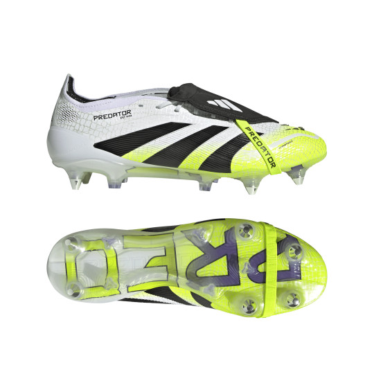 adidas Predator Elite FT Crampons Vissés Chaussures de Foot (SG) Blanc Noir Néon Jaune