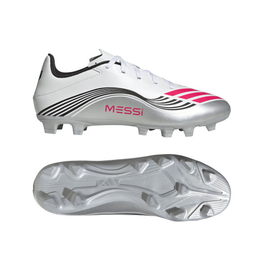 adidas F50 Messi Club Gras / Kunstgras Voetbalschoenen (MG) Wit Zilver Rood