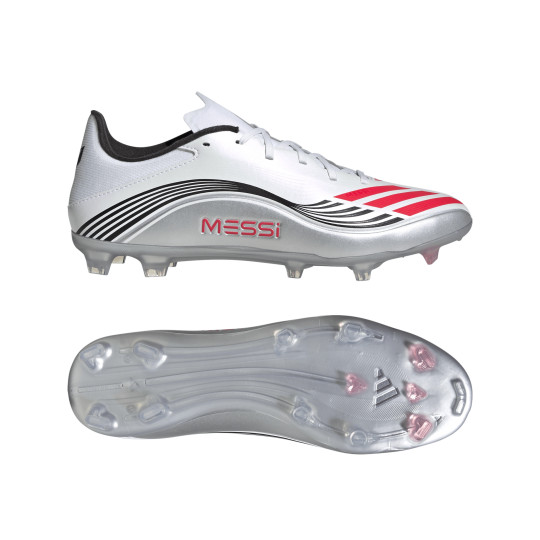 adidas F50 Messi League Gras / Kunstgras Voetbalschoenen (MG) Wit Zilver Rood
