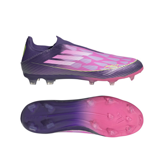 adidas F50 Lamine Yamal League Sans Lacets Gazon Naturel Artificiel Chaussures de Foot (MG) Mauve Rose Jaune