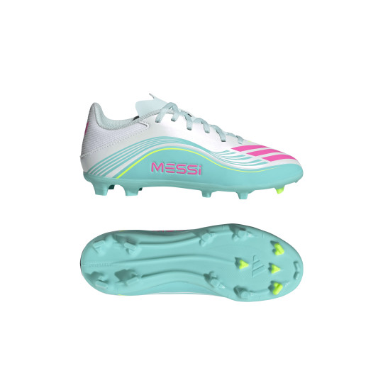 adidas F50 Messi League Gras / Kunstgras Voetbalschoenen (MG) Kids Wit Turquoise Roze
