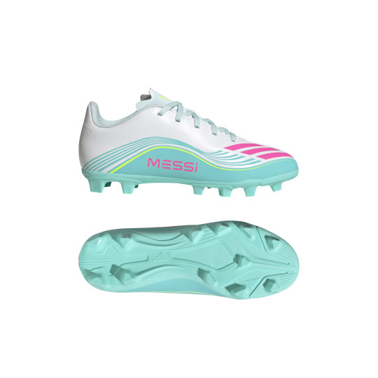 adidas F50 Messi Club Gras / Kunstgras Voetbalschoenen (MG) Kids Wit Turquoise Roze