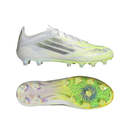 adidas F50 Sparkfusion Elite Low Gazon Naturel Artificiel Chaussures de Foot (MG) Femmes Blanc Gris Néon Jaune