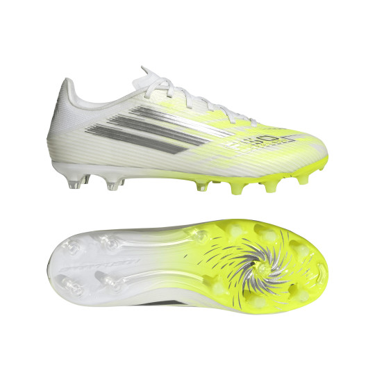 adidas F50 Sparkfusion League Low Gras / Kunstgras Voetbalschoenen (MG) Dames Wit Grijs Neongeel