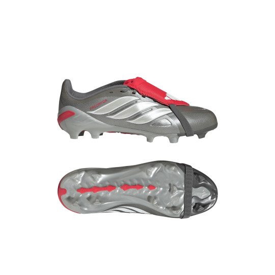 adidas Predator League FT Gras Voetbalschoenen (FG) Kids Donkergrijs Wit Zilver Rood