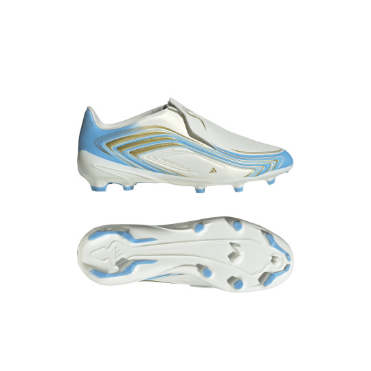 adidas F50 Messi League Veterloze Gras Voetbalschoenen (FG) Kids Wit Lichtblauw Goud