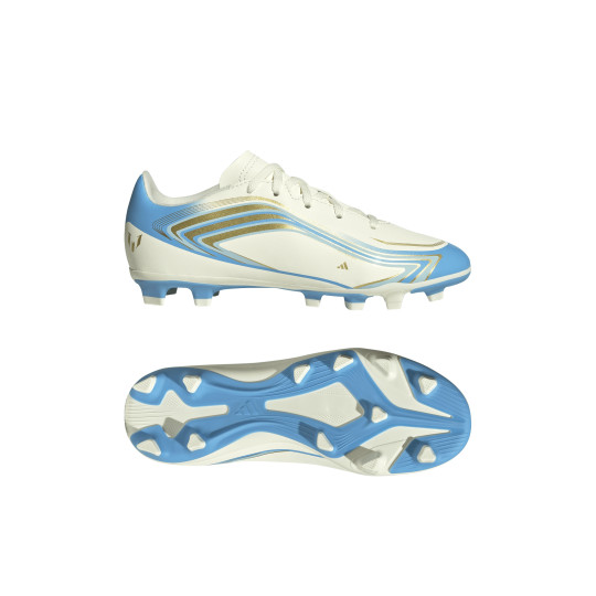adidas F50 Messi Club Gras / Kunstgras Voetbalschoenen (MG) Kids Wit Lichtblauw Goud