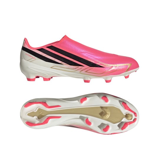 adidas F50 Hyperfast League Veterloze Gras Voetbalschoenen (FG) Felroze Zwart Goud Wit