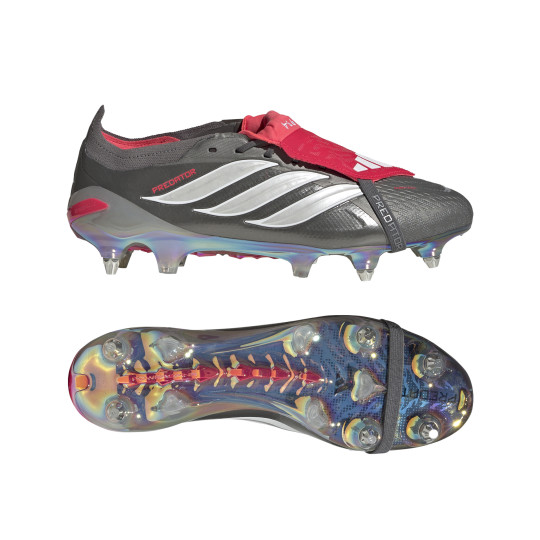 adidas Predator Elite FT Crampons Vissés Chaussures de Foot (SG) Gris Foncé Blanc Argenté Rouge