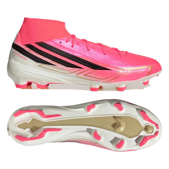 adidas F50 Hyperfast League Mid Gras Voetbalschoenen (FG) Felroze Zwart Goud Wit