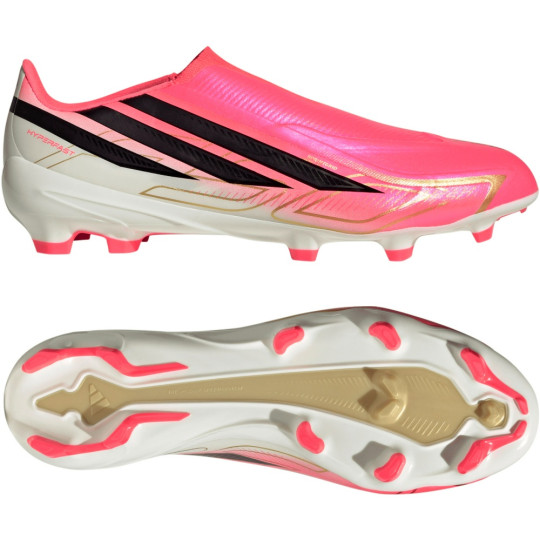adidas F50 Hyperfast League Veterloze Gras Voetbalschoenen (FG) Felroze Zwart Goud Wit