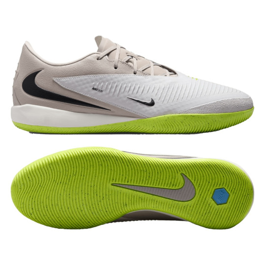 Nike Phantom 6 Low Academy Zaalvoetbalschoenen (IN) Grijs Lichtgrijs Zwart Limoen