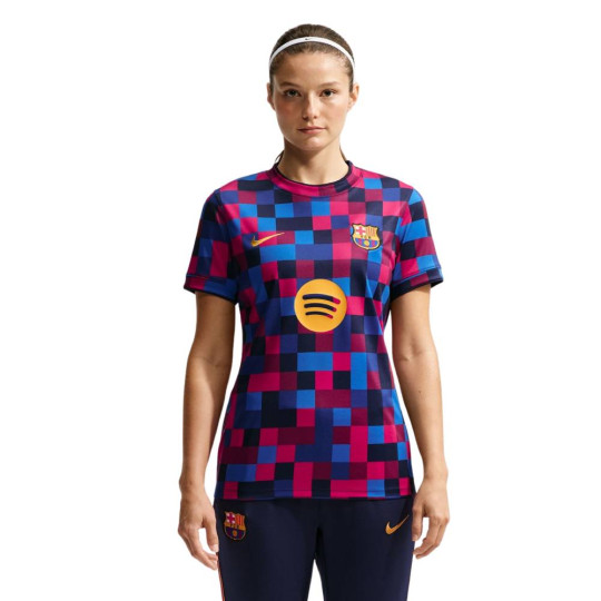 Maillot d'entraînement d'avant-match Nike FC Barcelona 2026-2027 pour Femmes, rouge, bleu foncé, jaune