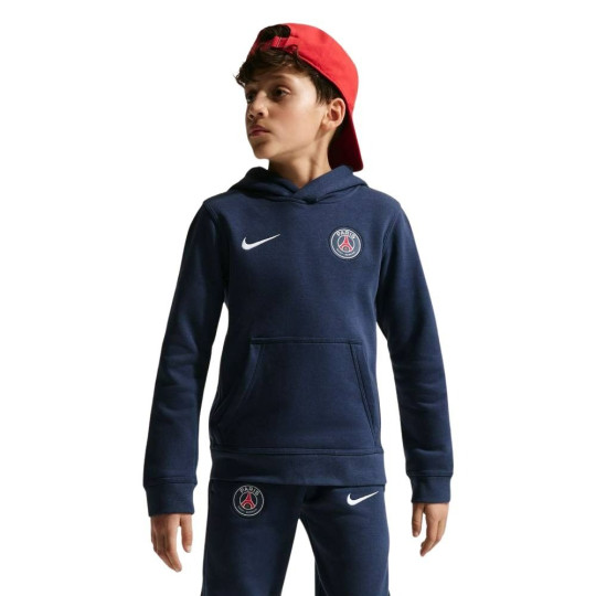 Sweat à capuche polaire Nike Paris Saint-Germain Club 2026-2027 pour Enfants, bleu foncé et blanc