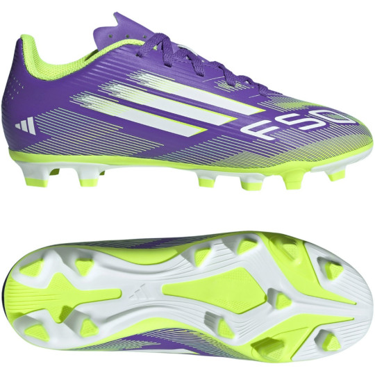 adidas F50 Club Gras / Kunstgras Voetbalschoenen (MG) Kids Paars Wit Neongeel