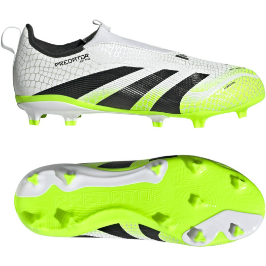 adidas Predator League Laceless Grass/Artificial Grass Football Boots (MG) Kids White Black Neon Yellow