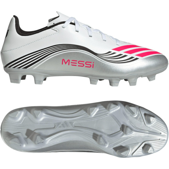 adidas F50 Messi Club Gras / Kunstgras Voetbalschoenen (MG) Wit Zilver Rood