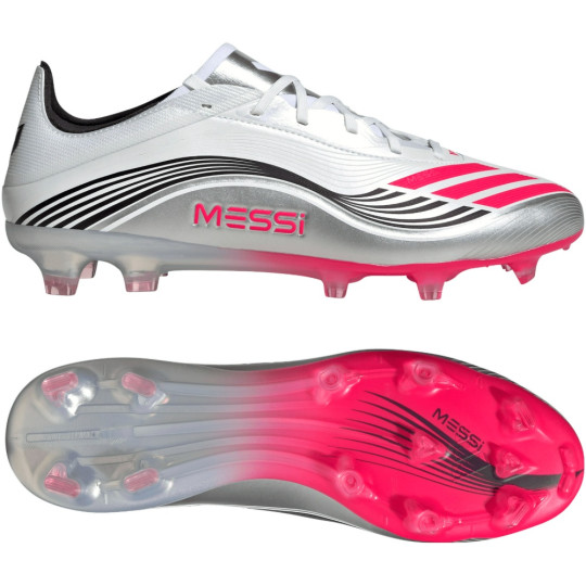 adidas F50 Messi Pro Gras Voetbalschoenen (FG) Wit Zilver Rood