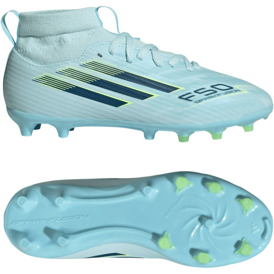 adidas F50 Sparkfusion League Gras / Kunstgras Voetbalschoenen (MG) Kids Lichtblauw Donkerblauw Neongeel