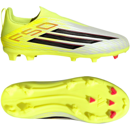 adidas F50 League Sans Lacets Gazon Naturel Artificiel Chaussures de Foot (MG) Enfants Néon Jaune Noir Rouge