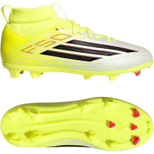 adidas F50 League Mid Gras / Kunstgras Voetbalschoenen (MG) Kids Neongeel Zwart Rood