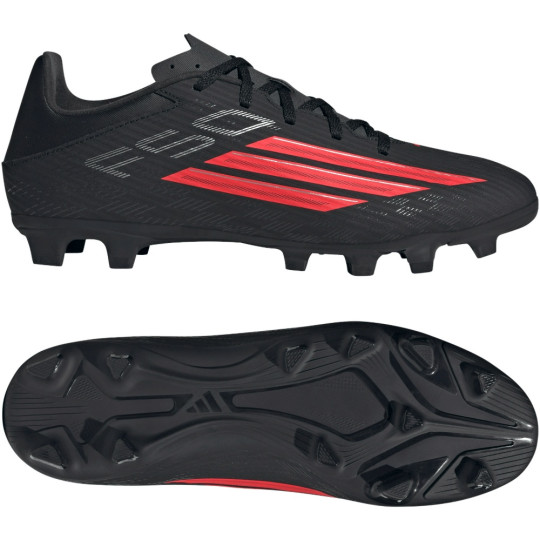 adidas F50 Club Gras / Kunstgras Voetbalschoenen (MG) Zwart Rood Donkergrijs