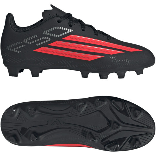 adidas F50 Club Gras / Kunstgras Voetbalschoenen (MG) Kids Zwart Rood Donkergrijs