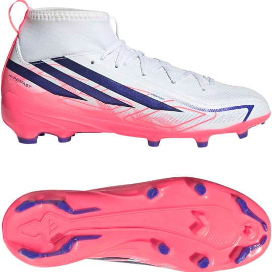 adidas F50 Hyperfast League Mid Gras Voetbalschoenen (FG) Kids Wit Paars Roze