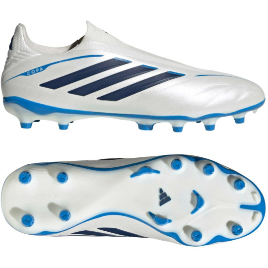 adidas Copa Pure IV League Sans Lacets Gazon Naturel Chaussures de Foot (FG) Blanc Bleu Bleu Foncé