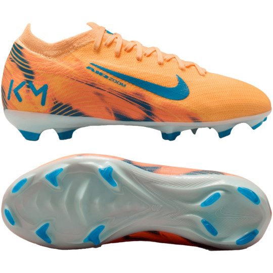 Nike Zoom Mercurial Vapor 16 Mbappé Pro Gras Voetbalschoenen (FG) Kids Lichtoranje Turquoise