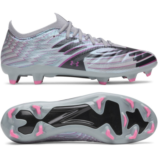 Under Armour Shadow Pro 4 Gras Voetbalschoenen (FG) Grijs Zwart Roze