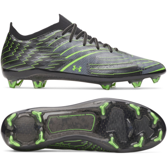 Under Armour Shadow Elite 4 Mach Gras Voetbalschoenen (FG) Zwart Metallic Black Neongroen