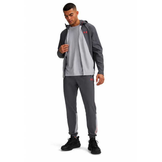 Under Armour Tech Utility Woven Trainingspak Full-Zip Donkergrijs Lichtgrijs Rood