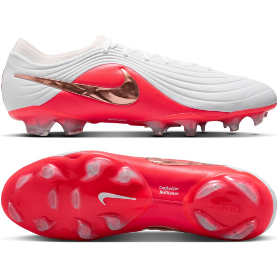 Nike Tiempo Maestro Elite Gazon Naturel Chaussures de Foot (FG) Blanc Rouge Vif Doré