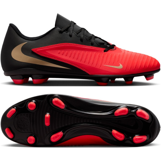 Nike Phantom 6 Low Club Gazon Naturel Artificiel Chaussures de Foot (MG) Noir Rouge Vif Doré