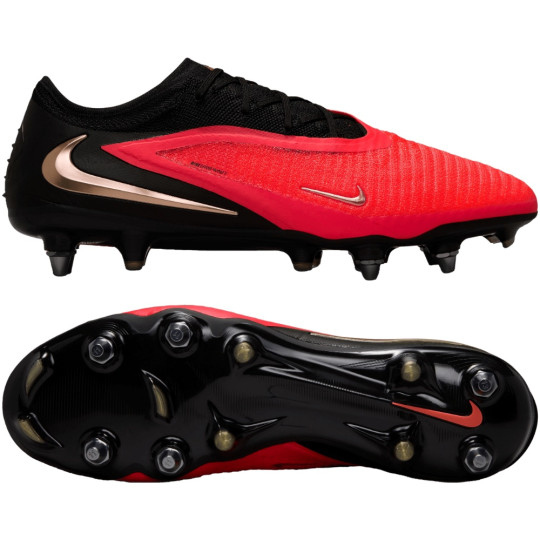 Nike Phantom 6 Low Elite IJzeren-Nop Voetbalschoenen (SG) Pro Player Zwart Felrood Goud