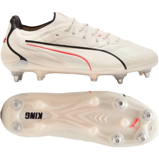 PUMA King 20 Ultimate IJzeren-Nop Voetbalschoenen (SG) Gebroken Wit Zwart Rood