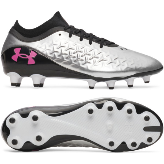 Under Armour Magnetico Pro 6 Gazon Naturel Chaussures de Foot (FG) Noir Metallic Silver Rose Vif