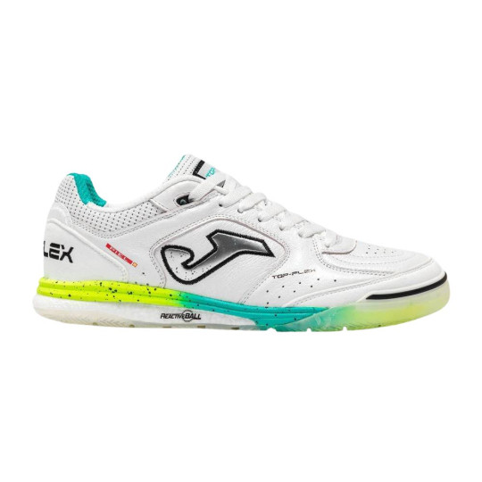 Joma Top Flex Rebound Chaussures de Foot en Salle (IN) Blanc Gris Argenté Turquoise Jaune Vif