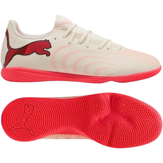 PUMA Future 9 Play Zaalvoetbalschoenen (IN) Gebroken Wit Zwart Roze