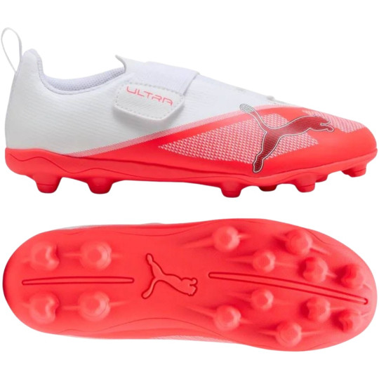 PUMA Ultra 7 Play Velcro Gras / Kunstgras Voetbalschoenen (MG) Kids Wit Felrood Zwart
