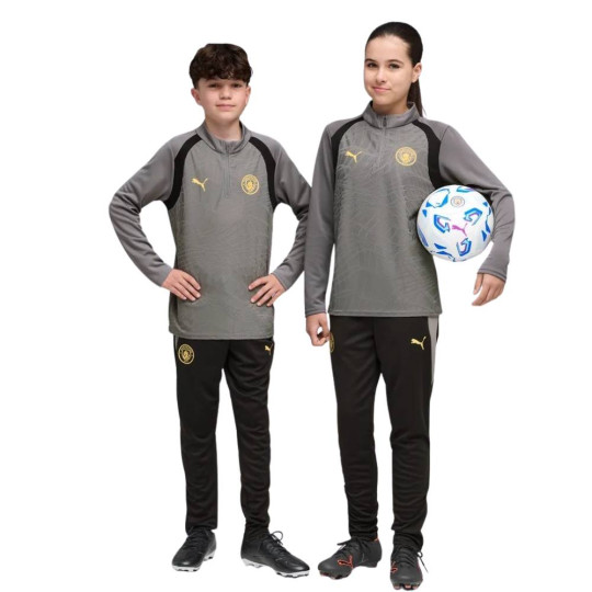 PUMA Manchester City Trainingspak 1/4-Zip 2026-2027 Kids Donkergrijs Zwart Goudgeel