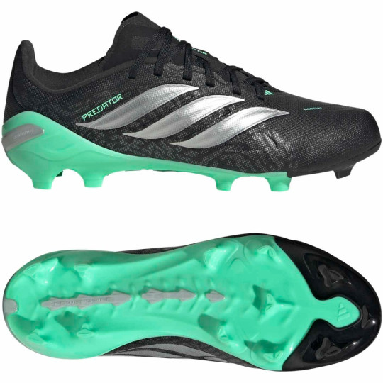 adidas Predator League Gazon Naturel Chaussures de Foot (FG) Enfants Noir Gris Argenté Vert Menthe